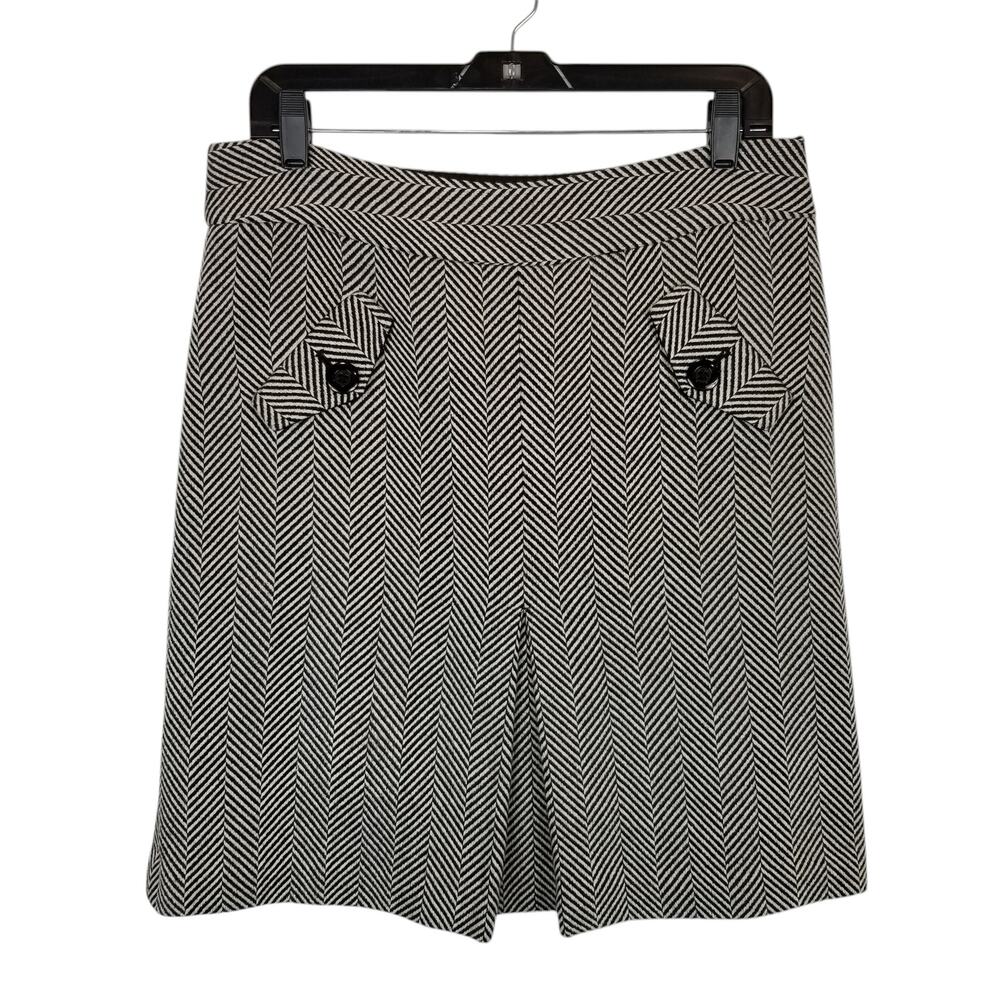 Loft Women's Wool Blend Classic Herringbone Black White Career Skirt Size 10